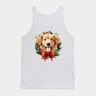 Christmas Golden Retriever Dog Wreath Tank Top